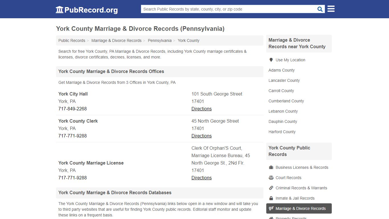 York County Marriage & Divorce Records (Pennsylvania)